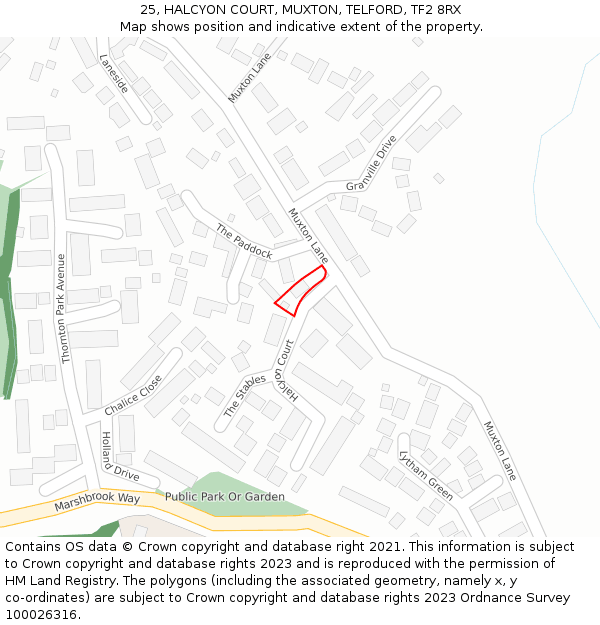 25, HALCYON COURT, MUXTON, TELFORD, TF2 8RX: Location map and indicative extent of plot