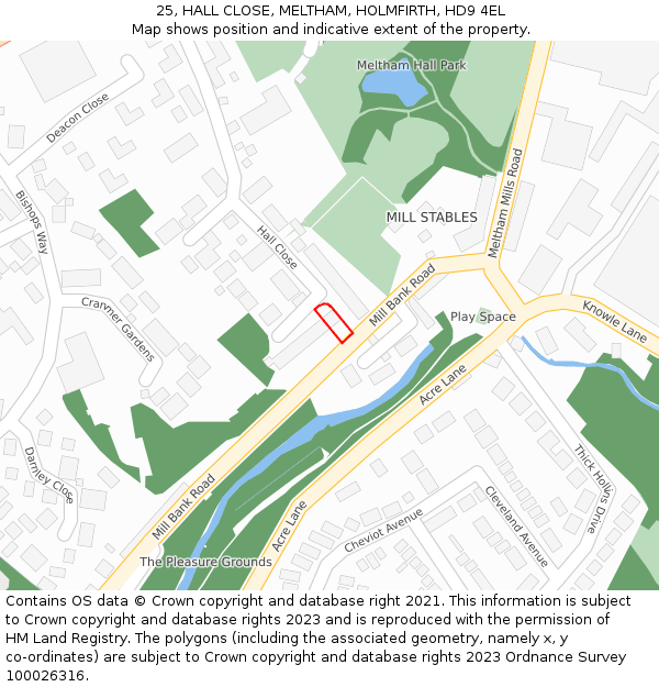 25, HALL CLOSE, MELTHAM, HOLMFIRTH, HD9 4EL: Location map and indicative extent of plot