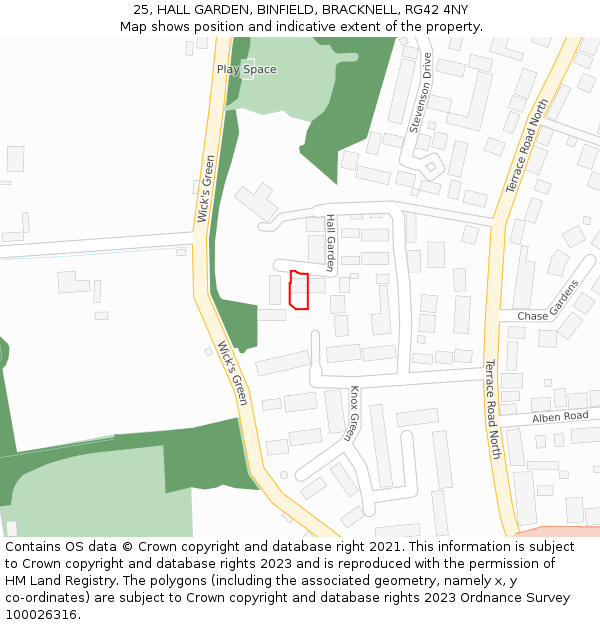 25, HALL GARDEN, BINFIELD, BRACKNELL, RG42 4NY: Location map and indicative extent of plot