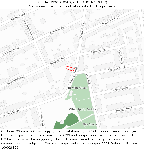 25, HALLWOOD ROAD, KETTERING, NN16 9RQ: Location map and indicative extent of plot