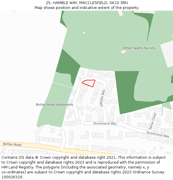 25, HAMBLE WAY, MACCLESFIELD, SK10 3RN: Location map and indicative extent of plot