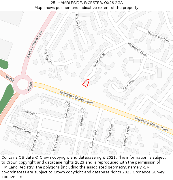 25, HAMBLESIDE, BICESTER, OX26 2GA: Location map and indicative extent of plot