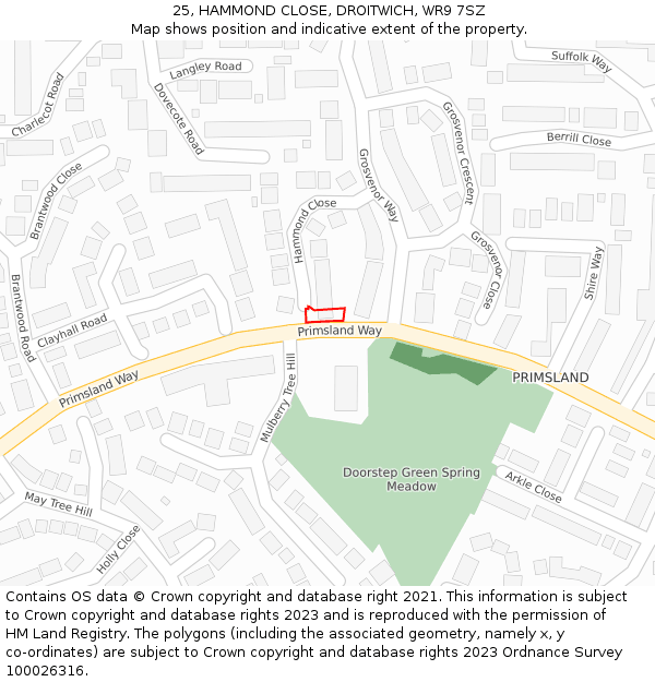 25, HAMMOND CLOSE, DROITWICH, WR9 7SZ: Location map and indicative extent of plot