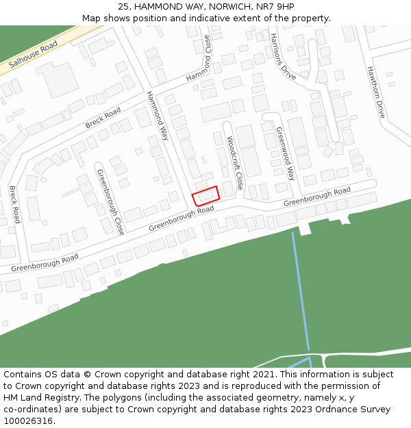 25, HAMMOND WAY, NORWICH, NR7 9HP: Location map and indicative extent of plot