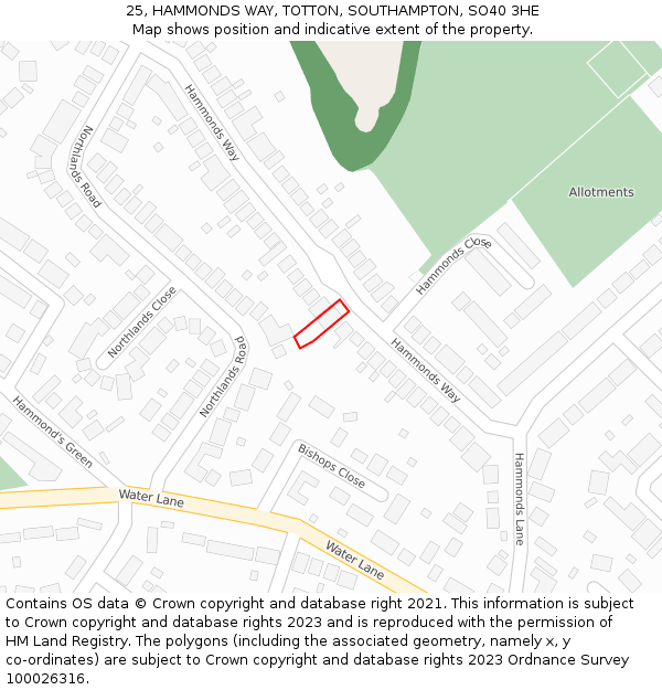 25, HAMMONDS WAY, TOTTON, SOUTHAMPTON, SO40 3HE: Location map and indicative extent of plot