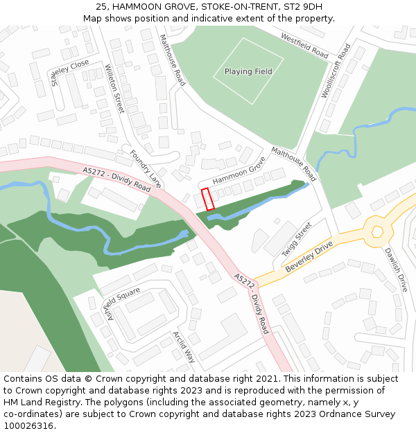 25, HAMMOON GROVE, STOKE-ON-TRENT, ST2 9DH: Location map and indicative extent of plot