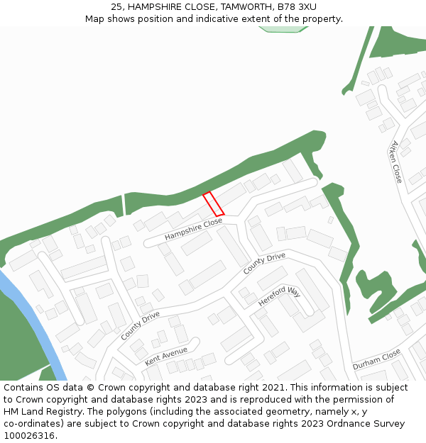 25, HAMPSHIRE CLOSE, TAMWORTH, B78 3XU: Location map and indicative extent of plot