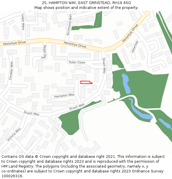 25, HAMPTON WAY, EAST GRINSTEAD, RH19 4SG: Location map and indicative extent of plot