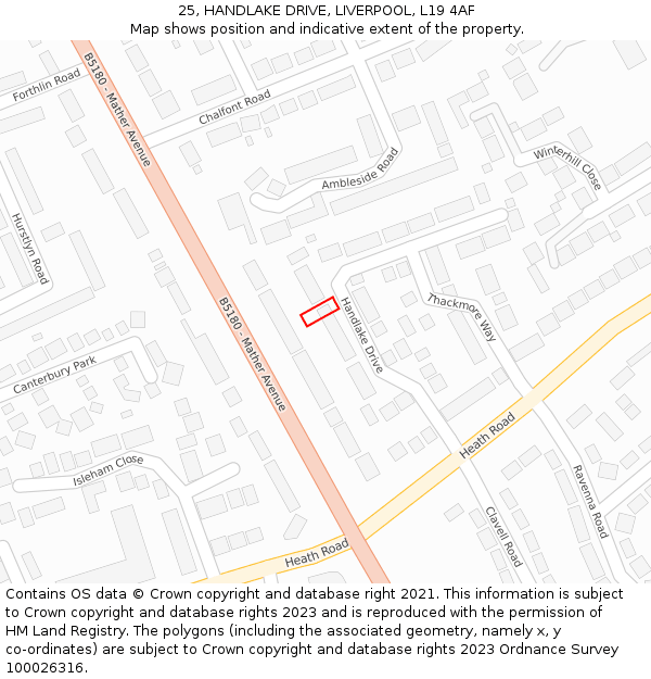 25, HANDLAKE DRIVE, LIVERPOOL, L19 4AF: Location map and indicative extent of plot