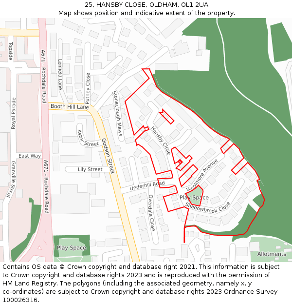 25, HANSBY CLOSE, OLDHAM, OL1 2UA: Location map and indicative extent of plot