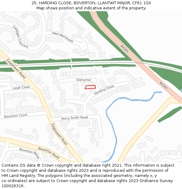 25, HARDING CLOSE, BOVERTON, LLANTWIT MAJOR, CF61 1GX: Location map and indicative extent of plot