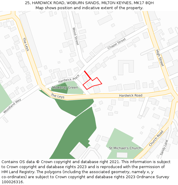 25, HARDWICK ROAD, WOBURN SANDS, MILTON KEYNES, MK17 8QH: Location map and indicative extent of plot