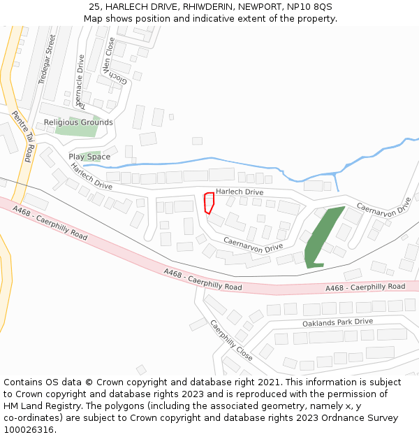 25, HARLECH DRIVE, RHIWDERIN, NEWPORT, NP10 8QS: Location map and indicative extent of plot