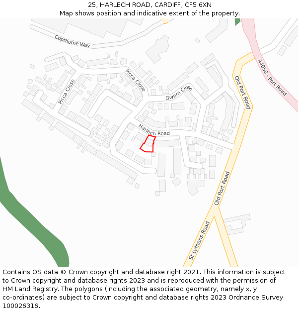 25, HARLECH ROAD, CARDIFF, CF5 6XN: Location map and indicative extent of plot