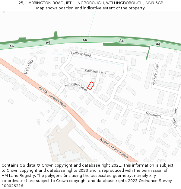 25, HARRINGTON ROAD, IRTHLINGBOROUGH, WELLINGBOROUGH, NN9 5GP: Location map and indicative extent of plot