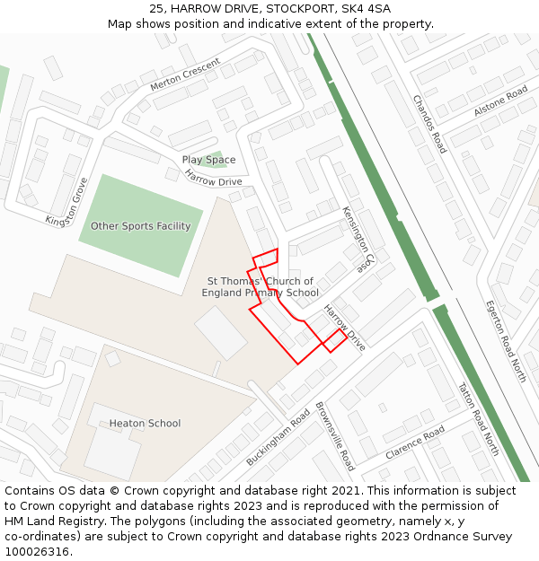 25, HARROW DRIVE, STOCKPORT, SK4 4SA: Location map and indicative extent of plot