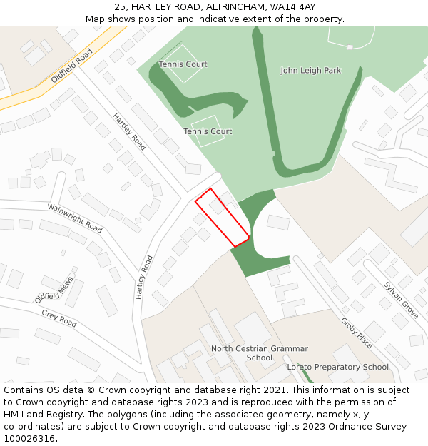 25, HARTLEY ROAD, ALTRINCHAM, WA14 4AY: Location map and indicative extent of plot