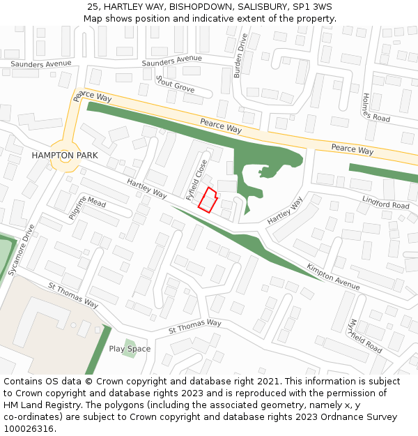 25, HARTLEY WAY, BISHOPDOWN, SALISBURY, SP1 3WS: Location map and indicative extent of plot