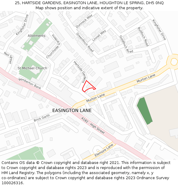 25, HARTSIDE GARDENS, EASINGTON LANE, HOUGHTON LE SPRING, DH5 0NQ: Location map and indicative extent of plot