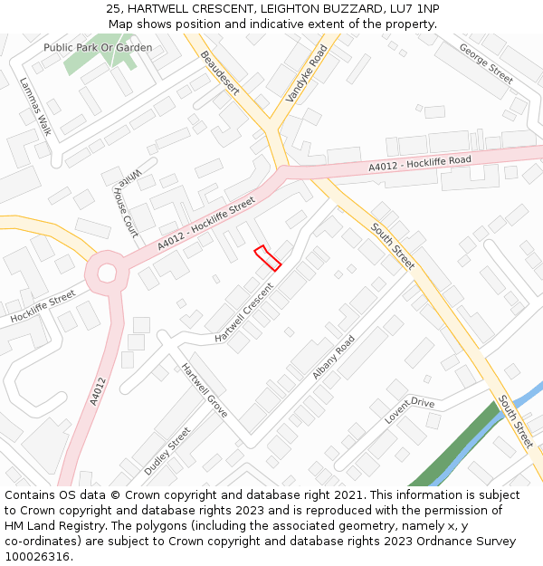 25, HARTWELL CRESCENT, LEIGHTON BUZZARD, LU7 1NP: Location map and indicative extent of plot