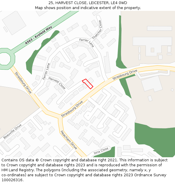 25, HARVEST CLOSE, LEICESTER, LE4 0WD: Location map and indicative extent of plot