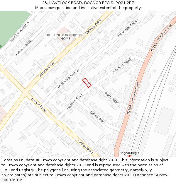 25, HAVELOCK ROAD, BOGNOR REGIS, PO21 2EZ: Location map and indicative extent of plot