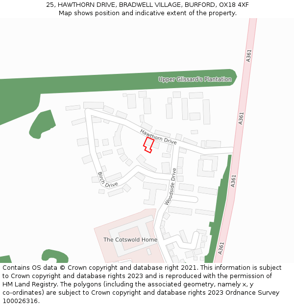 25, HAWTHORN DRIVE, BRADWELL VILLAGE, BURFORD, OX18 4XF: Location map and indicative extent of plot