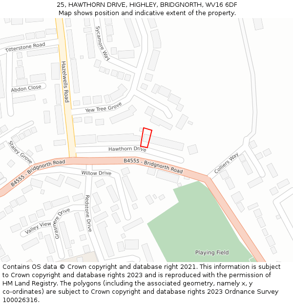 25, HAWTHORN DRIVE, HIGHLEY, BRIDGNORTH, WV16 6DF: Location map and indicative extent of plot