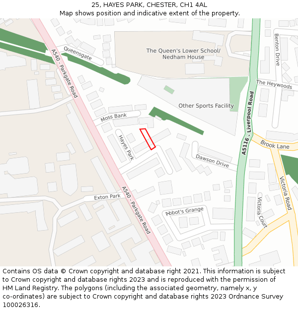 25, HAYES PARK, CHESTER, CH1 4AL: Location map and indicative extent of plot