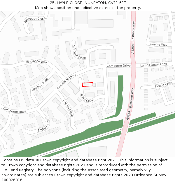 25, HAYLE CLOSE, NUNEATON, CV11 6FE: Location map and indicative extent of plot