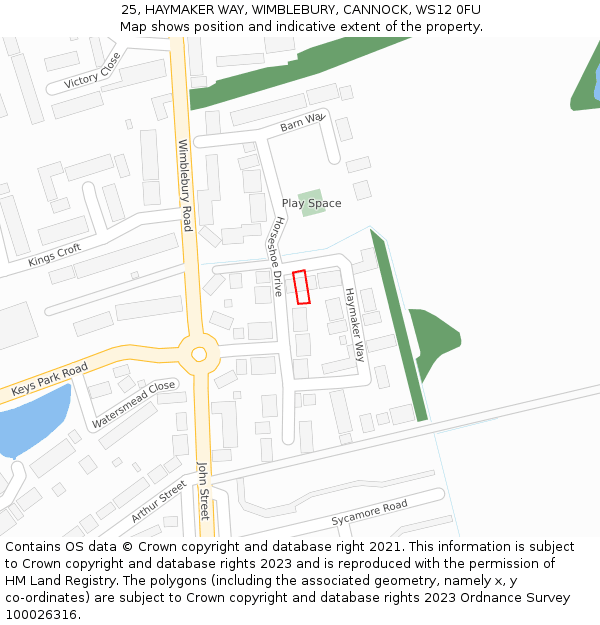 25, HAYMAKER WAY, WIMBLEBURY, CANNOCK, WS12 0FU: Location map and indicative extent of plot