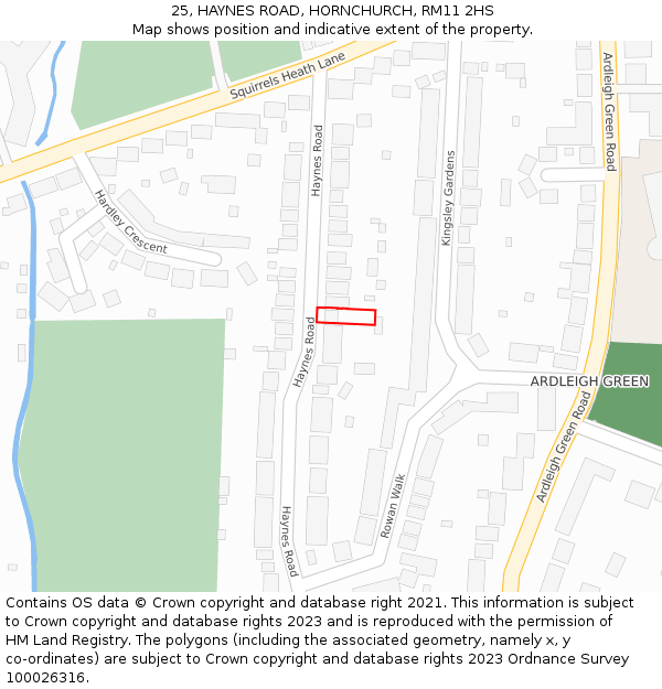 25, HAYNES ROAD, HORNCHURCH, RM11 2HS: Location map and indicative extent of plot