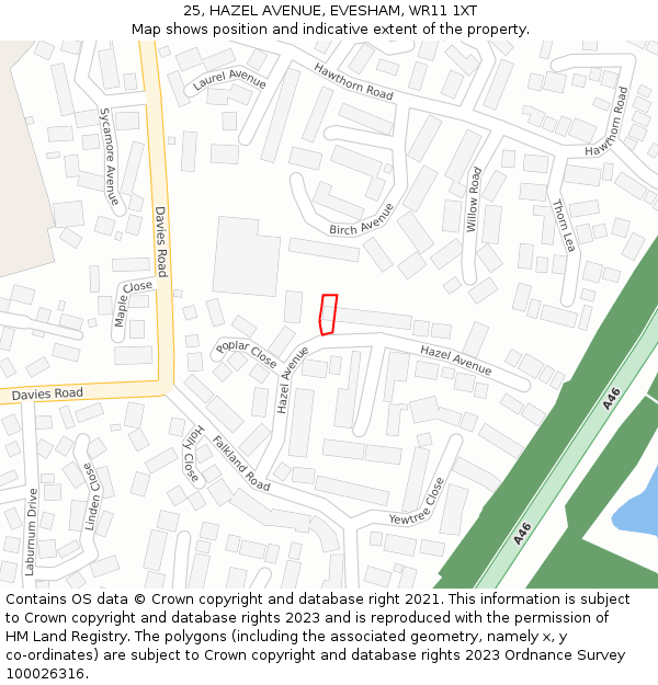 25, HAZEL AVENUE, EVESHAM, WR11 1XT: Location map and indicative extent of plot