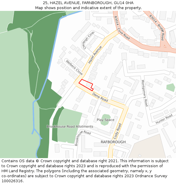 25, HAZEL AVENUE, FARNBOROUGH, GU14 0HA: Location map and indicative extent of plot