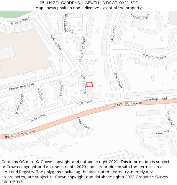 25, HAZEL GARDENS, HARWELL, DIDCOT, OX11 6DF: Location map and indicative extent of plot