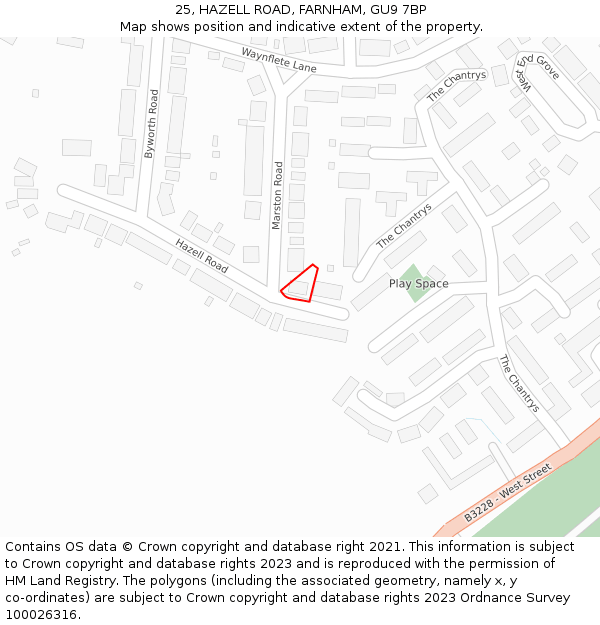 25, HAZELL ROAD, FARNHAM, GU9 7BP: Location map and indicative extent of plot