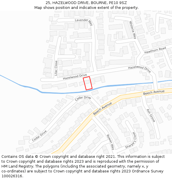 25, HAZELWOOD DRIVE, BOURNE, PE10 9SZ: Location map and indicative extent of plot