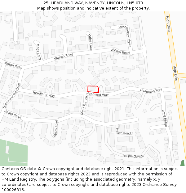 25, HEADLAND WAY, NAVENBY, LINCOLN, LN5 0TR: Location map and indicative extent of plot