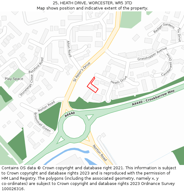 25, HEATH DRIVE, WORCESTER, WR5 3TD: Location map and indicative extent of plot