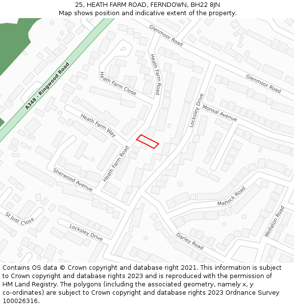 25, HEATH FARM ROAD, FERNDOWN, BH22 8JN: Location map and indicative extent of plot