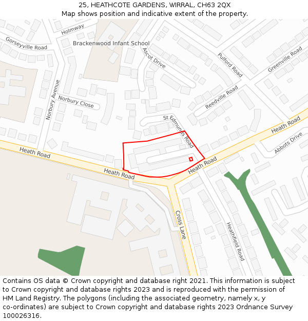 25, HEATHCOTE GARDENS, WIRRAL, CH63 2QX: Location map and indicative extent of plot