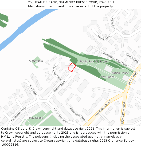 25, HEATHER BANK, STAMFORD BRIDGE, YORK, YO41 1EU: Location map and indicative extent of plot