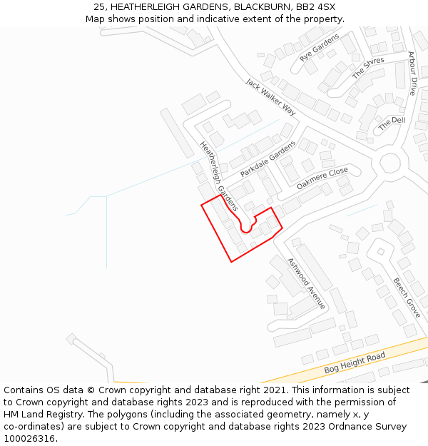 25, HEATHERLEIGH GARDENS, BLACKBURN, BB2 4SX: Location map and indicative extent of plot