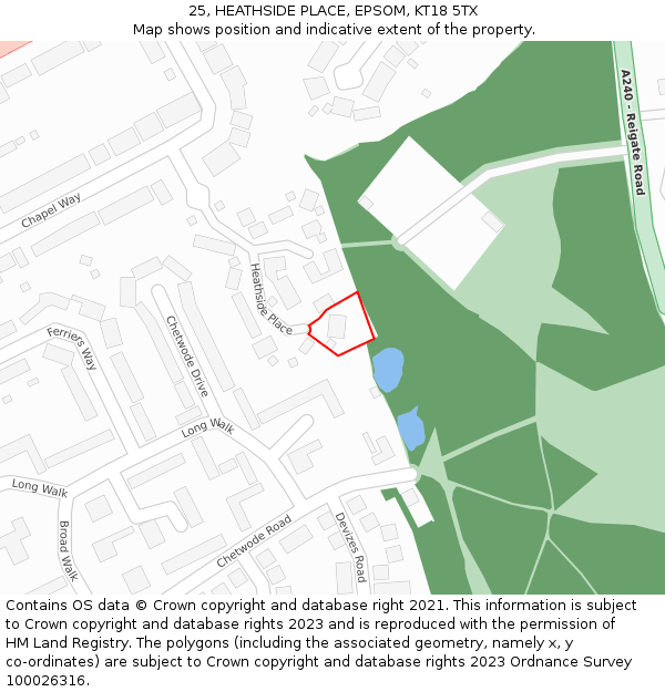 25, HEATHSIDE PLACE, EPSOM, KT18 5TX: Location map and indicative extent of plot