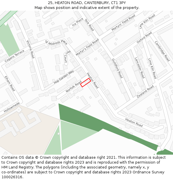 25, HEATON ROAD, CANTERBURY, CT1 3PY: Location map and indicative extent of plot