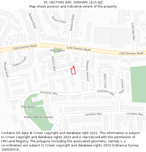 25, HECTORS WAY, OAKHAM, LE15 6JZ: Location map and indicative extent of plot