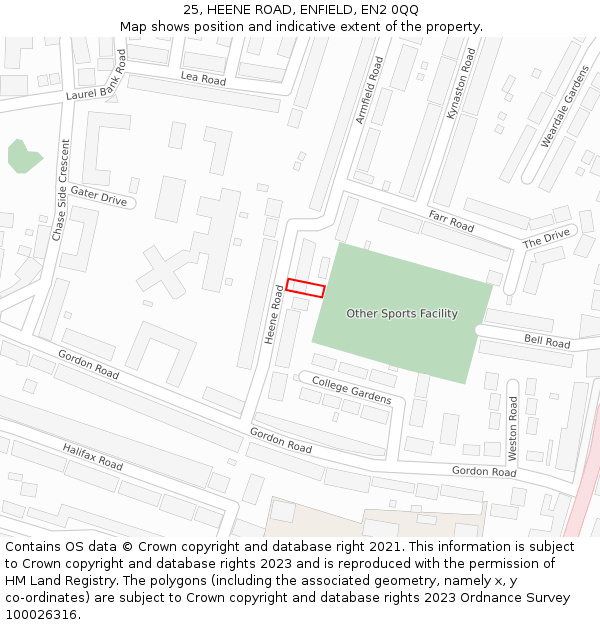 25, HEENE ROAD, ENFIELD, EN2 0QQ: Location map and indicative extent of plot