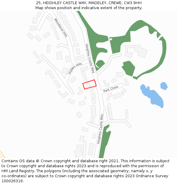 25, HEIGHLEY CASTLE WAY, MADELEY, CREWE, CW3 9HH: Location map and indicative extent of plot