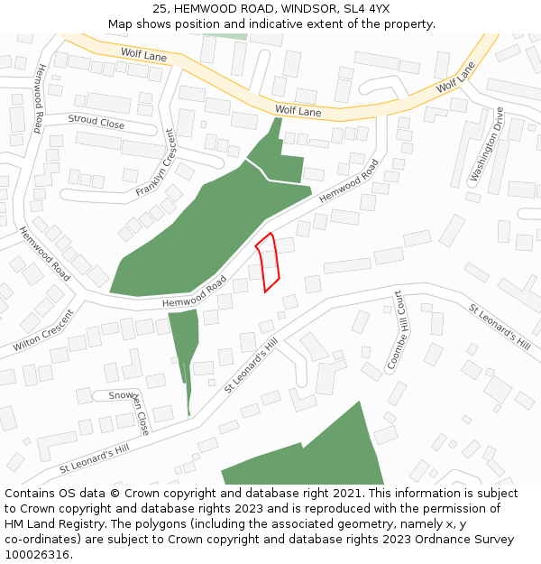 25, HEMWOOD ROAD, WINDSOR, SL4 4YX: Location map and indicative extent of plot