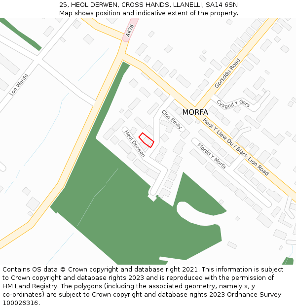 25, HEOL DERWEN, CROSS HANDS, LLANELLI, SA14 6SN: Location map and indicative extent of plot